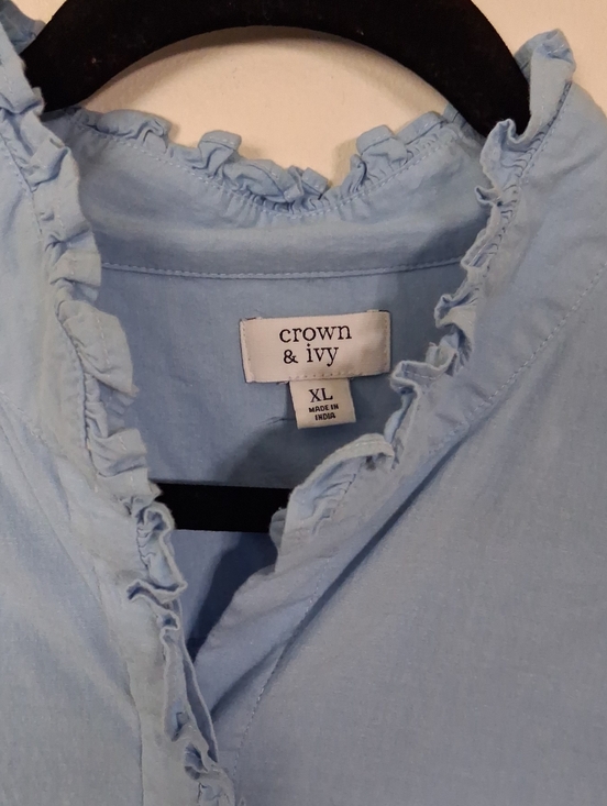 crown & ivy Tops - crown & ivy Sky Blue Ruffle-Neck Button Top